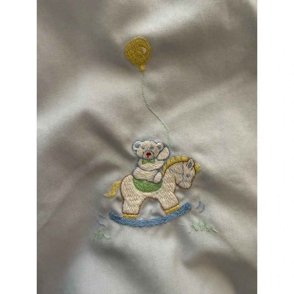 Petit‎ Ami Infant Longall Romper Newborn Blue Embroidered Rocking Horse Southern
